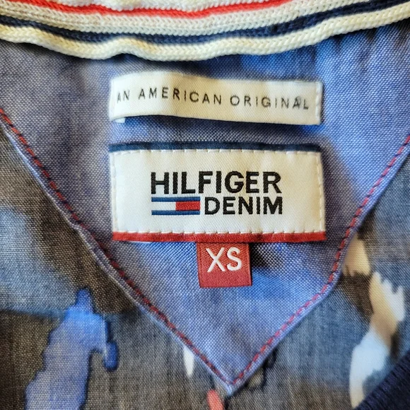 Like New RARE Hilfiger Denim Maxi Dress String Belt Abstract Black Blue XS - Picture 10 of 12